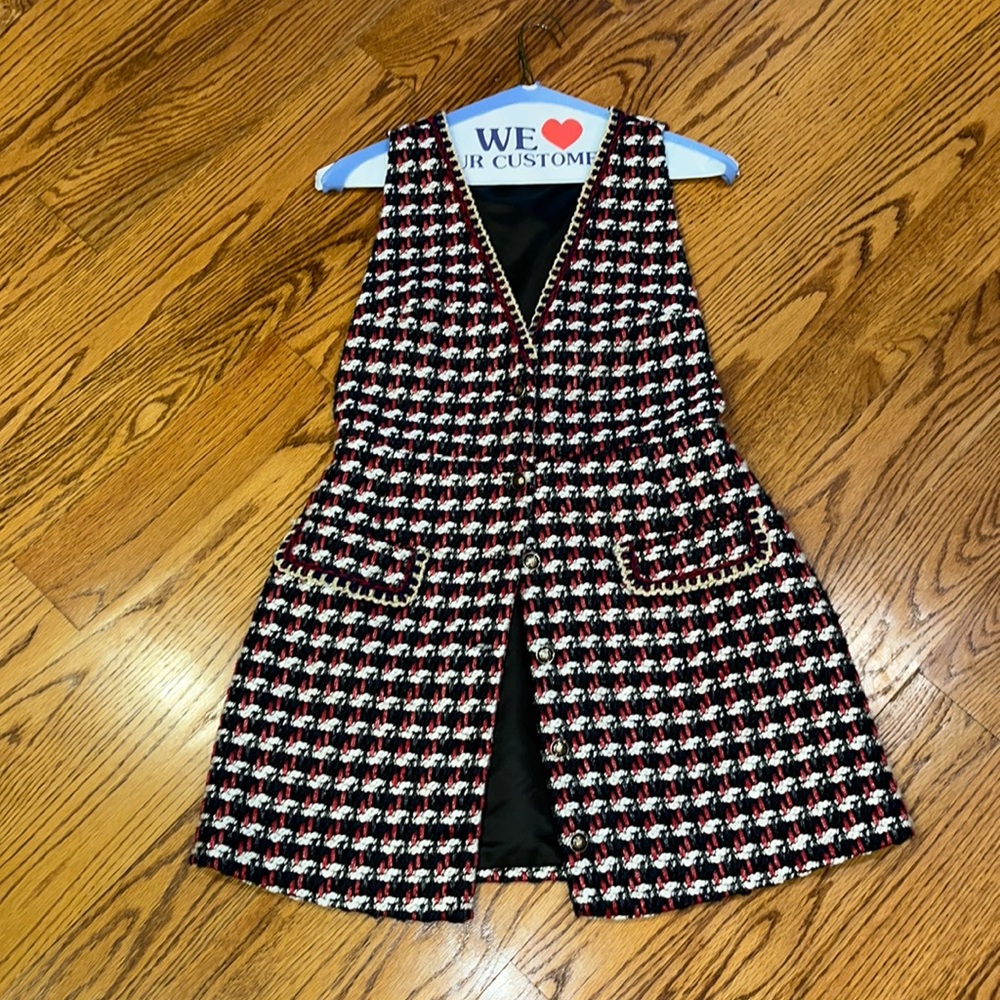 Zara Black White Red Tweed Vest Dress
